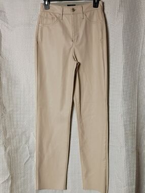 Express Cream Straight-Leg Faux Leather Pants